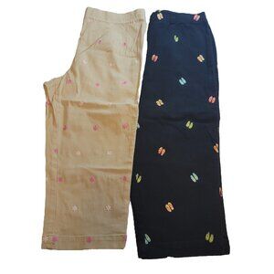 White Stag Womens Stretchy Pull On Capri Pant Size 8 Embroidered 2 Pair Tan Blac